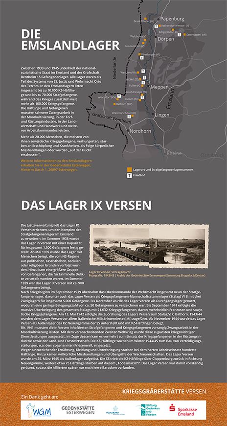 Die Fotos zeigen die Geschichts- und Erinnerungstafeln an der Kriegsgräberstätte Versen.