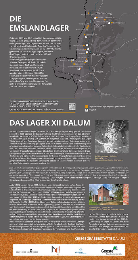 Die Fotos zeigen die Geschichts- und Erinnerungstafeln an der Kriegsgräberstätte Dalum.