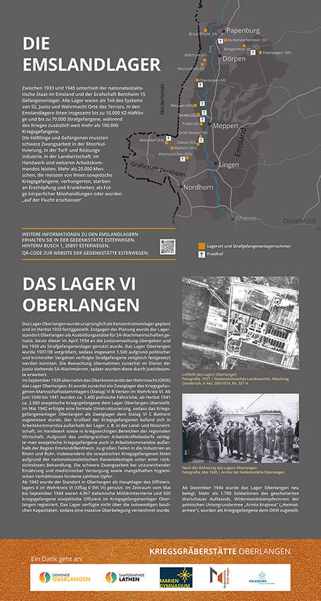 Die Fotos zeigen die Geschichts- und Erinnerungstafeln an der Kriegsgräberstätte Oberlangen.